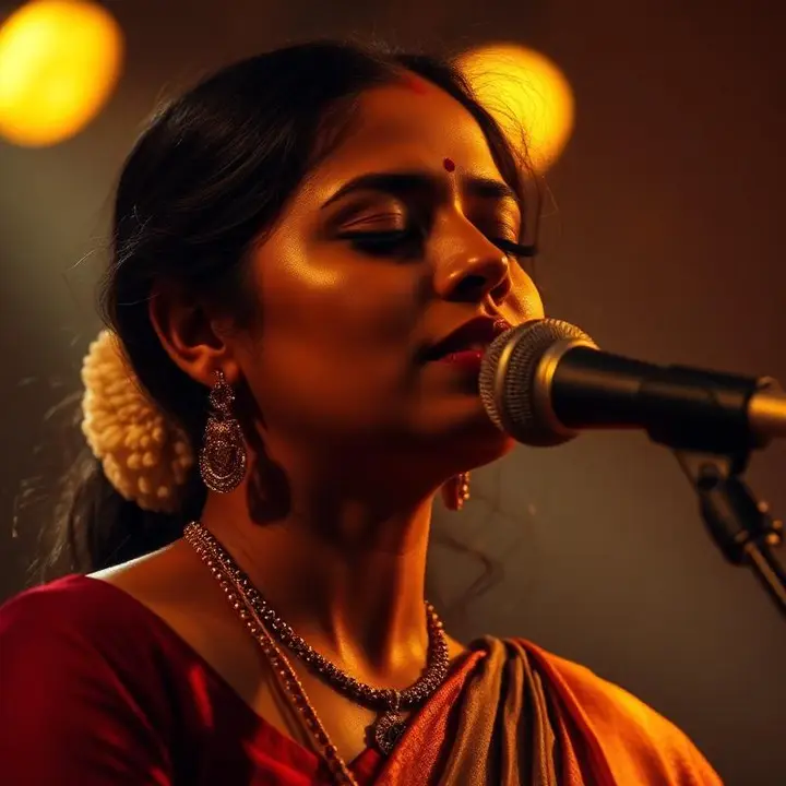 Sanchayeeta Seal performing versatile Indian classical and semi-classical vocals on stage